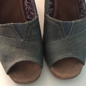 Toms Stella peep toe wedge - Shiny Denim